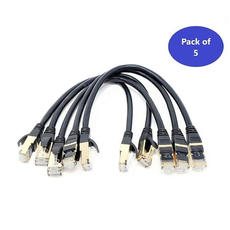 Micro Connectors Micro Connectors E12-001B-5 1 ft. CAT 8 SFTP Double Shielded RJ45 Snagless Ethernet Cable; Black - Pack of 5 E12-001B-5